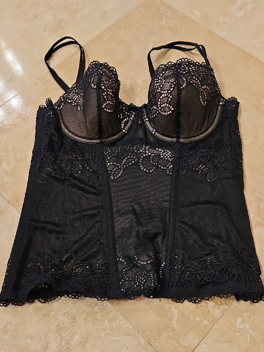 b.tempt'd Black Lace Bustier Camisole & Thong SET